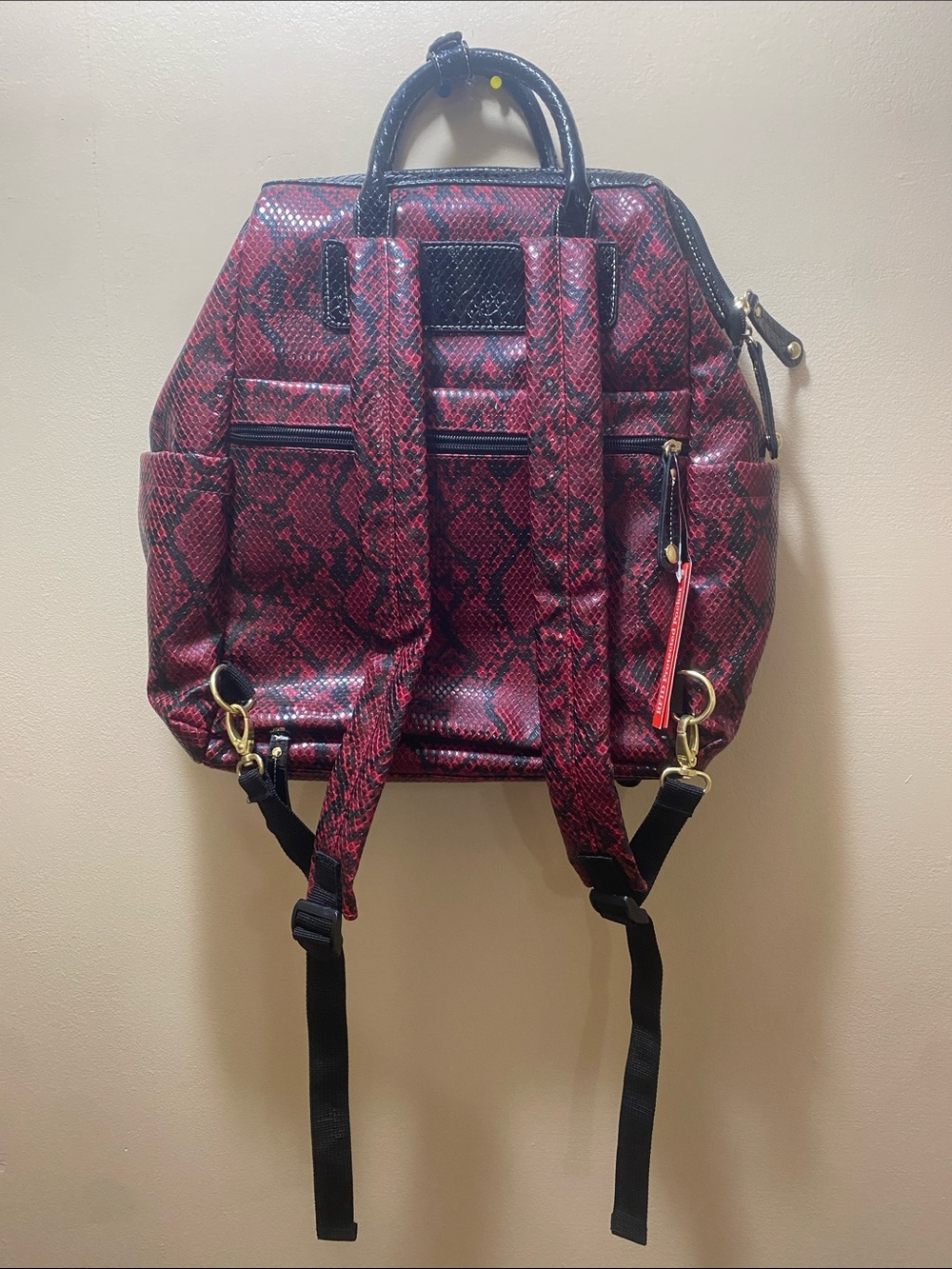 Samantha Brown Red Snake-Print Convertible Backpack Tote NWT Chic Everyday Carry